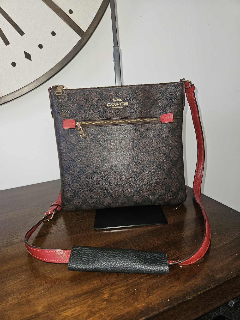 Coach Brown Signature Crossbody with Red Accents